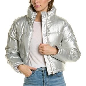 Avec Les‎ Filles Silver Metallic Cropped Puffer Jacket